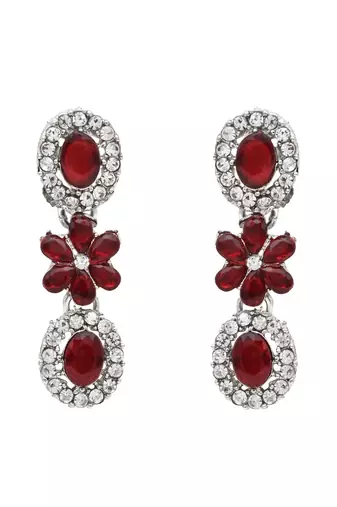 silver plated stylish design crystal diamond necklace & earrings jewellery set 