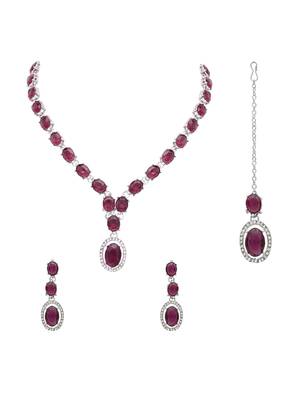 silver plated stylish design crystal diamond necklace jewellery set  2