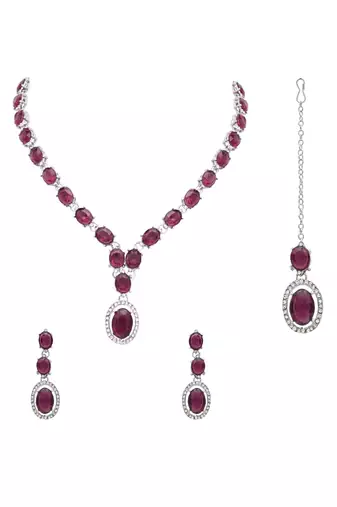 silver plated stylish design crystal diamond necklace jewellery set 