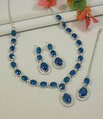 silver plated stylish design crystal diamond necklace jewellery set 