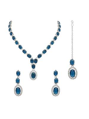 silver plated stylish design crystal diamond necklace jewellery set  2