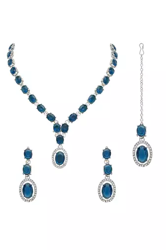 silver plated stylish design crystal diamond necklace jewellery set 