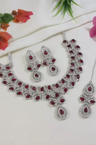 rose gold plated stylish design crystal diamond necklace & earrings jewellery set 