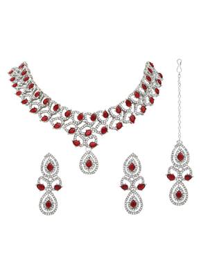 rose gold plated stylish design crystal diamond necklace & earrings jewellery set  2