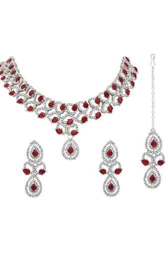 rose gold plated stylish design crystal diamond necklace & earrings jewellery set 