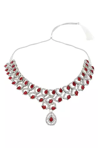 rose gold plated stylish design crystal diamond necklace & earrings jewellery set 