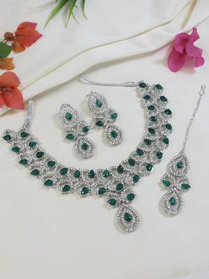rose gold plated stylish design crystal diamond necklace jewellery set  1