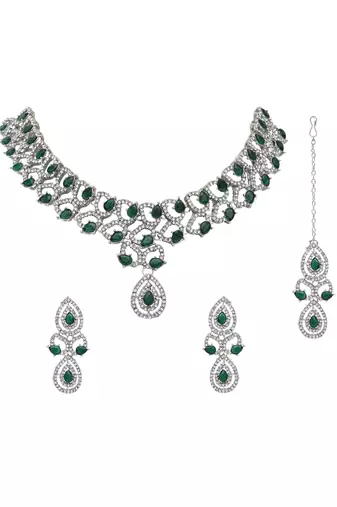 rose gold plated stylish design crystal diamond necklace jewellery set 