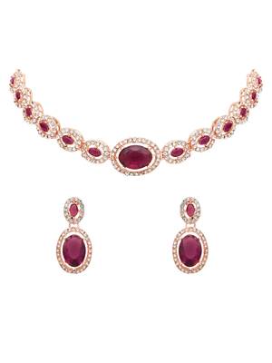 rose gold plated stylish design crystal diamond necklace jewellery set  2