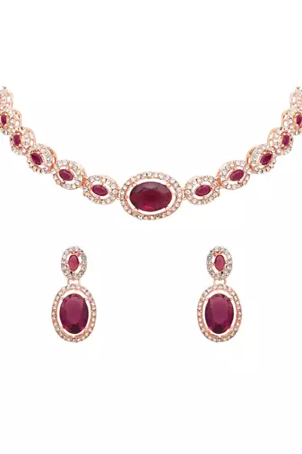 rose gold plated stylish design crystal diamond necklace jewellery set 