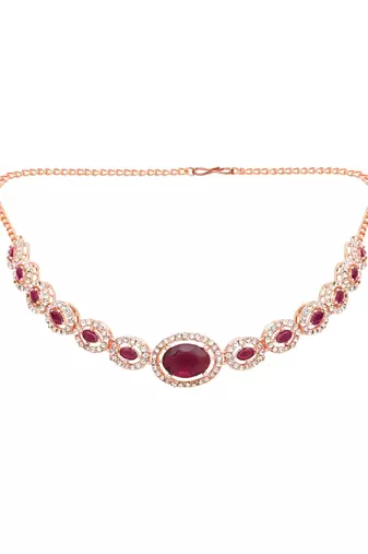 rose gold plated stylish design crystal diamond necklace jewellery set 