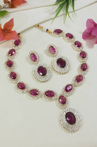 rose gold plated stylish design crystal diamond necklace & earrings jewellery set 