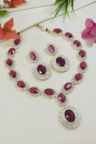 rose gold plated stylish design crystal diamond necklace & earrings jewellery set 