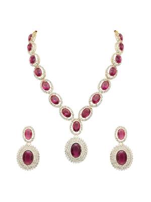 rose gold plated stylish design crystal diamond necklace & earrings jewellery set  2