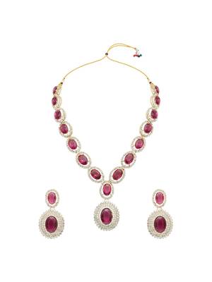 rose gold plated stylish design crystal diamond necklace & earrings jewellery set  3