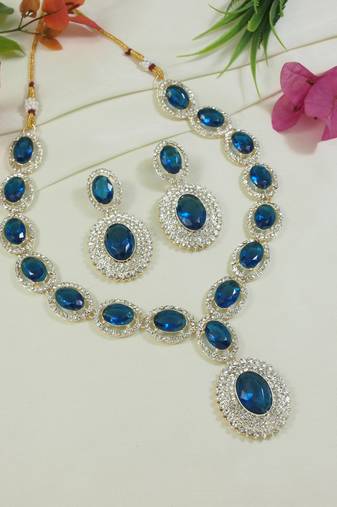 stylish design crystal diamond necklace & earrings jewellery set for women 