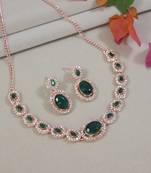 rose gold plated stylish design crystal diamond necklace & earrings jewellery set 