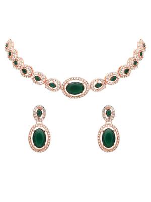 rose gold plated stylish design crystal diamond necklace & earrings jewellery set  2