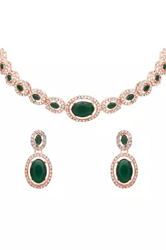 rose gold plated stylish design crystal diamond necklace & earrings jewellery set 