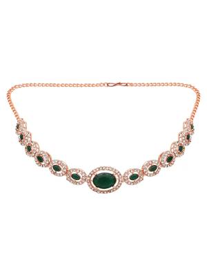 rose gold plated stylish design crystal diamond necklace & earrings jewellery set  3