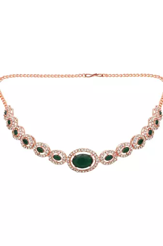 rose gold plated stylish design crystal diamond necklace & earrings jewellery set 