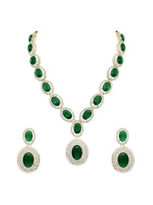 Stylish design crystal diamond necklace & earrings jewellery set for women 2