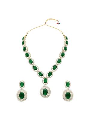 Stylish design crystal diamond necklace & earrings jewellery set for women 3