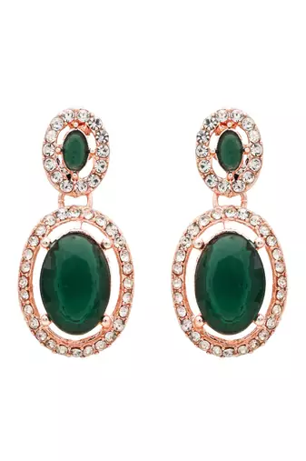 rose gold plated stylish design crystal diamond necklace & earrings jewellery set 