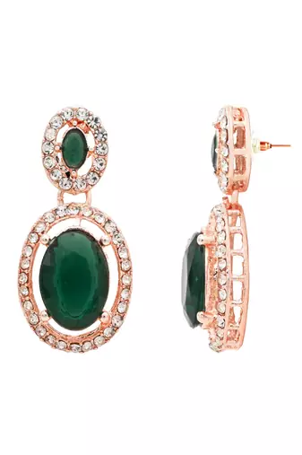 rose gold plated stylish design crystal diamond necklace & earrings jewellery set 