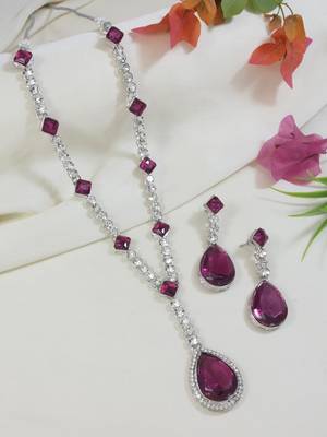 Silver plated crystal drop necklace & earring set for women 1