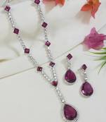 Silver plated crystal drop necklace & earring set for women
