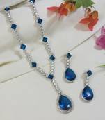 silver plated stylish design crystal diamond necklace & drop earrings jewellery set 