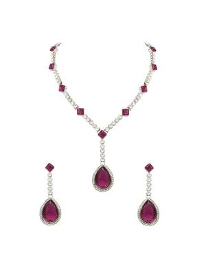 Silver plated crystal drop necklace & earring set for women 2