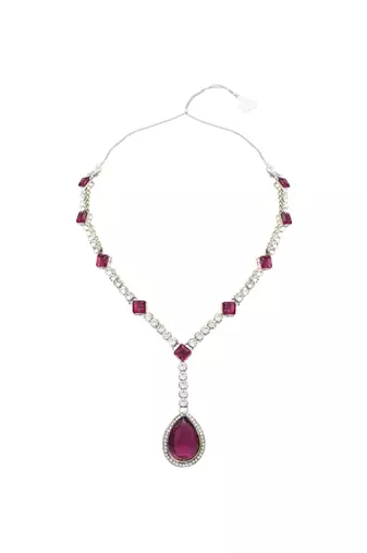Silver plated crystal drop necklace & earring set for women