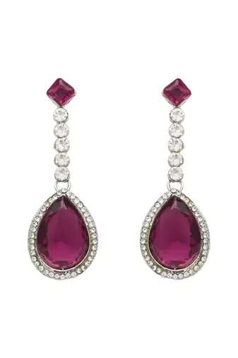 Silver plated crystal drop necklace & earring set for women