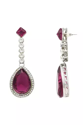 Silver plated crystal drop necklace & earring set for women