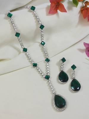 silver plated crystal drop necklace & earring set for women  1