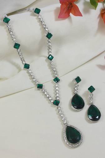 silver plated crystal drop necklace & earring set for women 