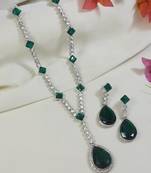 silver plated crystal drop necklace & earring set for women 