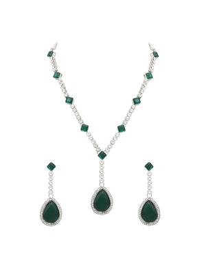 silver plated crystal drop necklace & earring set for women  2