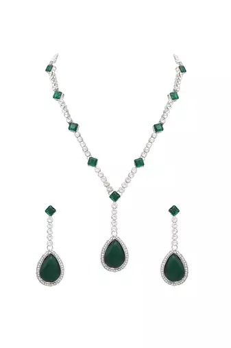 silver plated crystal drop necklace & earring set for women 