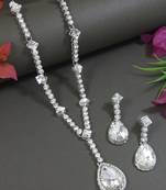 silver plated crystal drop necklace & earring set for women 