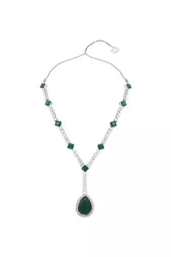 silver plated crystal drop necklace & earring set for women 