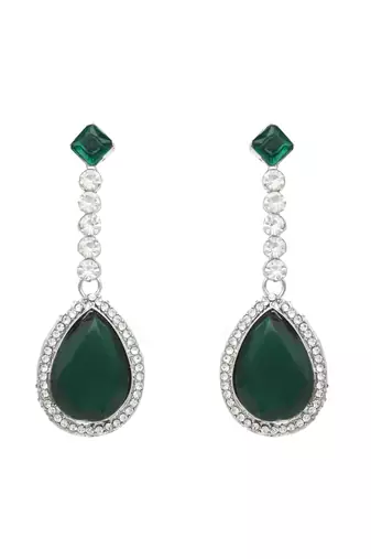 silver plated crystal drop necklace & earring set for women 