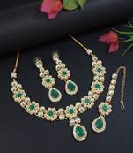 traditional kundan & stone choker necklace with earrings & maang tikka jewellery set 