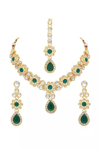 traditional kundan & stone choker necklace with earrings & maang tikka jewellery set 