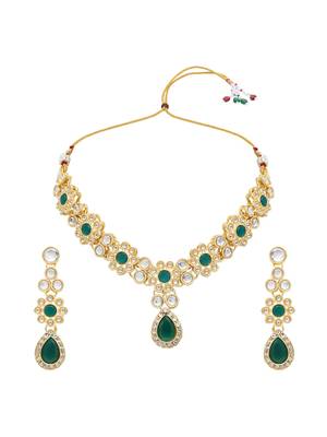traditional kundan & stone choker necklace with earrings & maang tikka jewellery set  3
