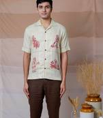 Beige hand embroidered linen shirt - hands on work