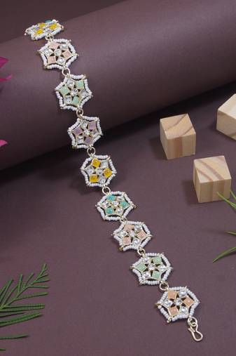 gold plated traditional floral kundan & pearl sheeshphool matha patti sheeshpatti 