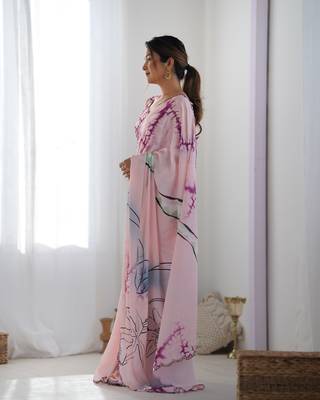 Chiffon digital print scallped border mirror work saree 4